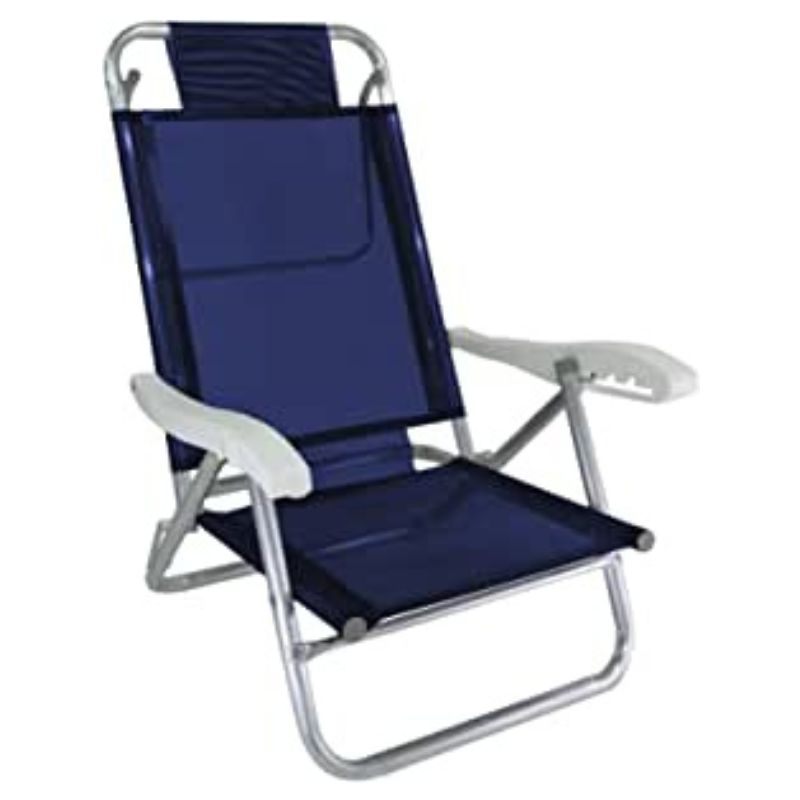Cadeira de Praia Alumínio Reforçada 5 Posições Banho de Sol 120 KG Marinho - Zaka